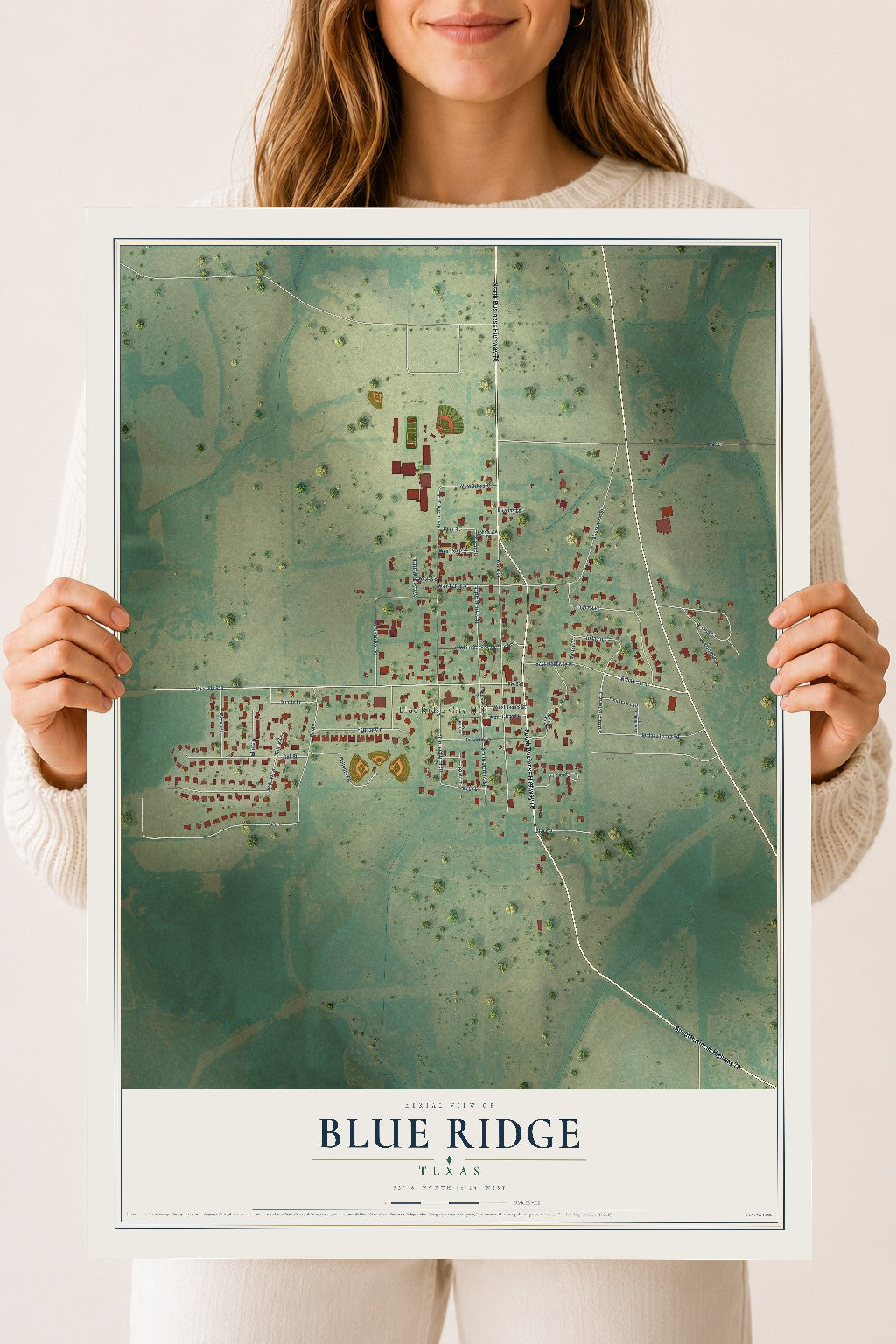 Map of Blue Ridge, Texas, 18 x 24 inch unframed archival matte print