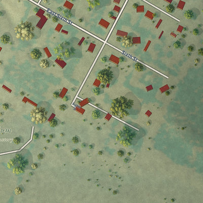 Second close-up of the map of Blum, Texas print showing more streets and buildings