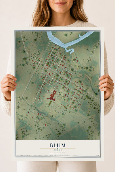 Map of Blum, Texas, 18 x 24 inch unframed archival matte print