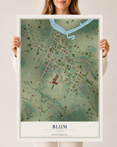 Map of Blum, Texas, 24 x 36 inch unframed archival matte print