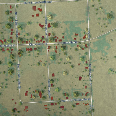 Second close-up of the map of Bogata, Texas print showing more streets and buildings