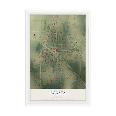 Map of Bogata, Texas, 12 x 18 inch print in a white wood frame