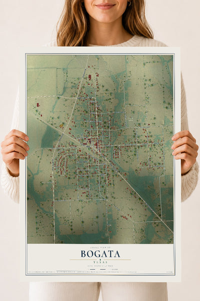 Map of Bogata, Texas, 18 x 24 inch unframed archival matte print