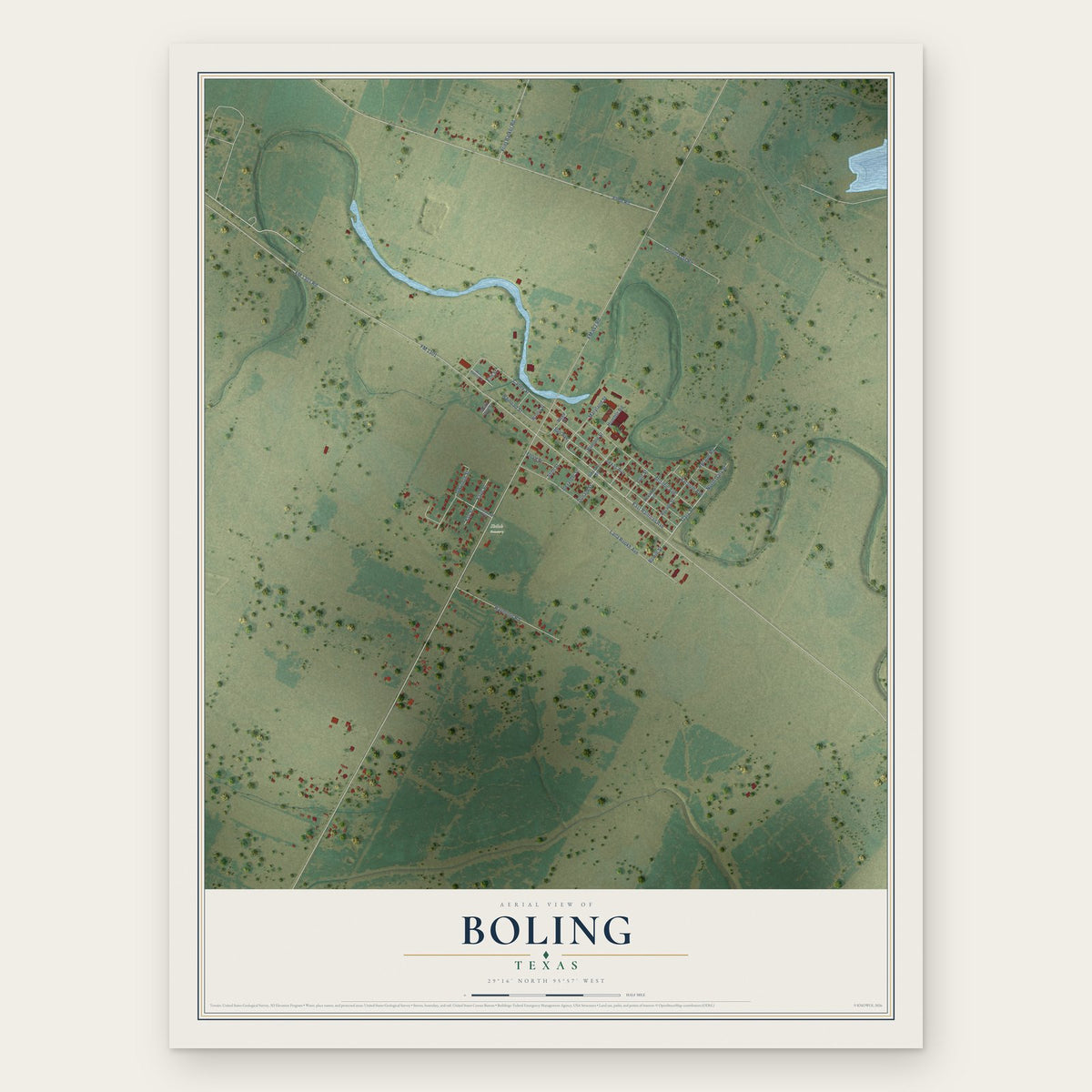 Boling, Texas map print, the full design