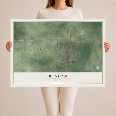Map of Bonham, Texas, 24 x 36 inch unframed archival matte print