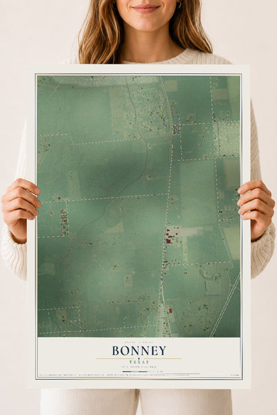Map of Bonney, Texas, 18 x 24 inch unframed archival matte print