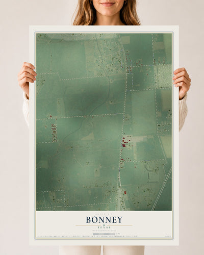 Map of Bonney, Texas, 24 x 36 inch unframed archival matte print