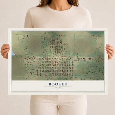 Map of Booker, Texas, 12 x 18 inch unframed archival matte print
