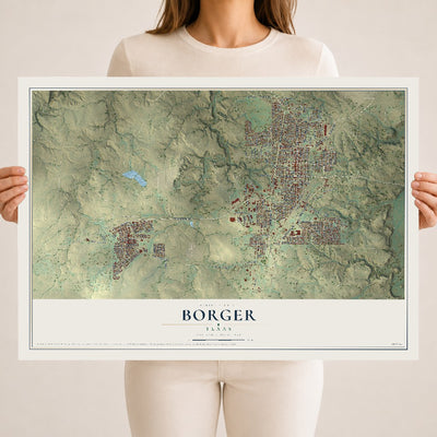 Map of Borger, Texas, 18 x 24 inch unframed archival matte print