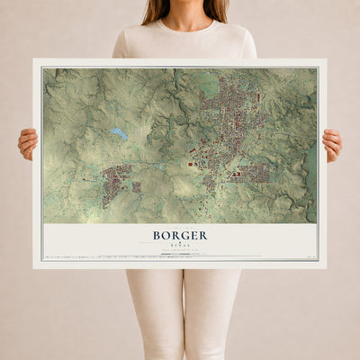 Map of Borger, Texas, 24 x 36 inch unframed archival matte print