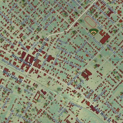 Close-up of the map of Bowie, Texas print showing street and building detail