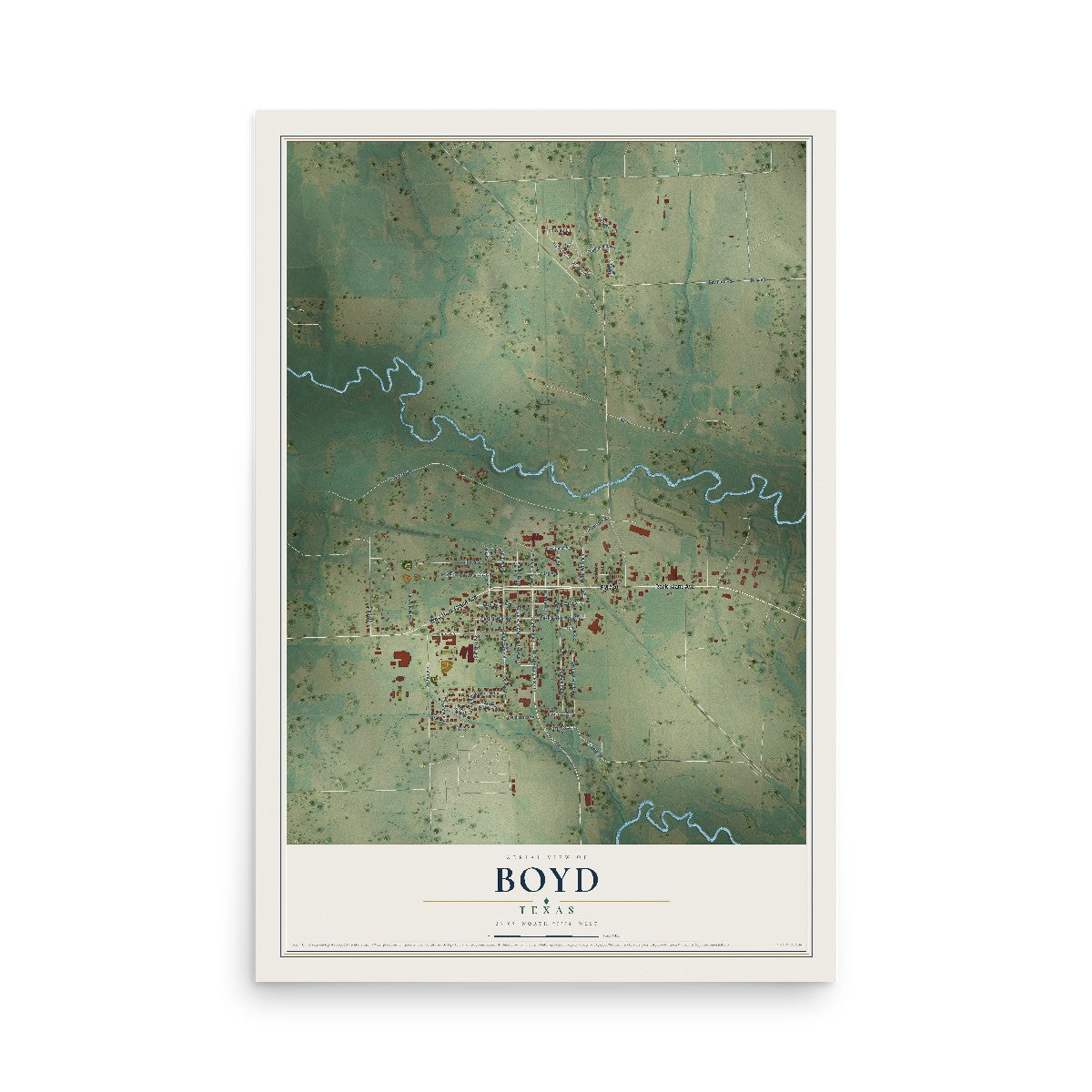 Map of Boyd, Texas, 12 x 18 inch unframed archival matte print