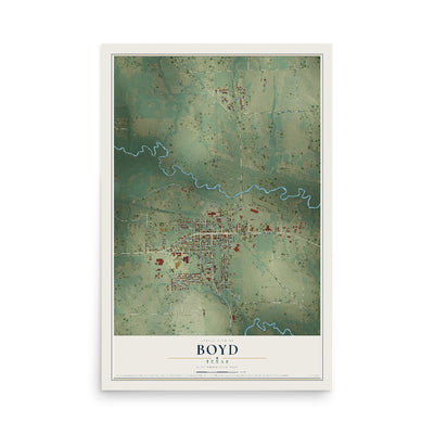 Map of Boyd, Texas, 12 x 18 inch unframed archival matte print