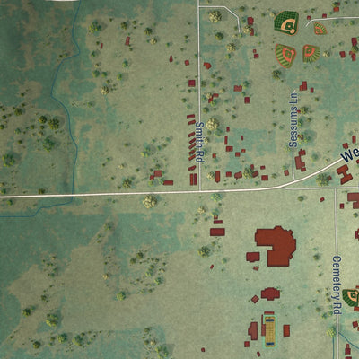 Second close-up of the map of Boyd, Texas print showing more streets and buildings