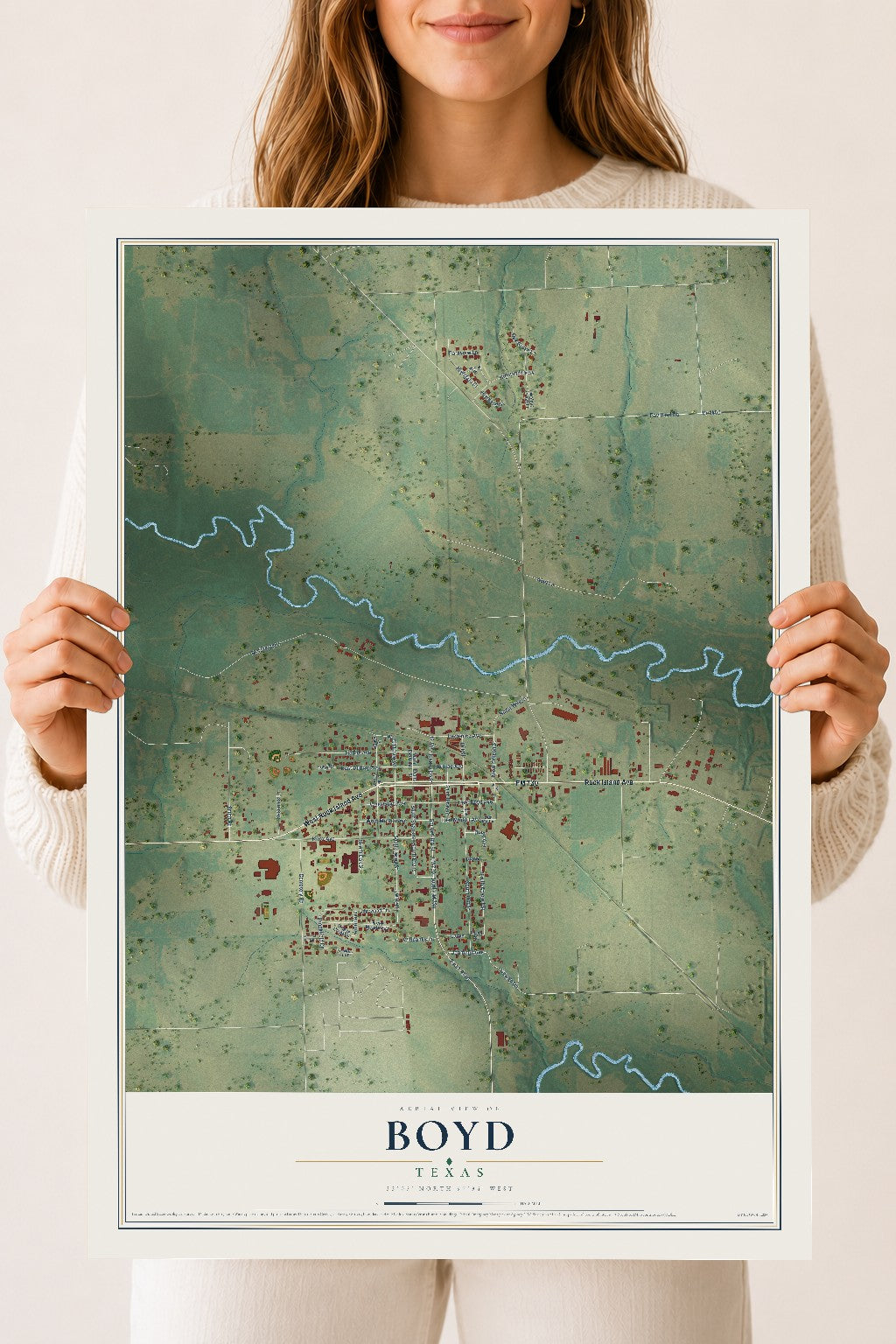 Map of Boyd, Texas, 18 x 24 inch unframed archival matte print