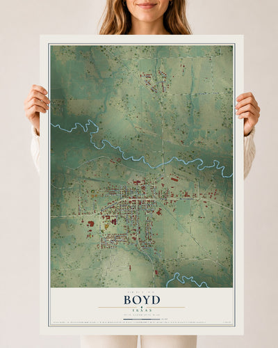 Map of Boyd, Texas, 24 x 36 inch unframed archival matte print