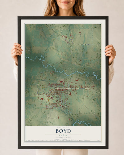 Map of Boyd, Texas, 24 x 36 inch print in a black wood frame
