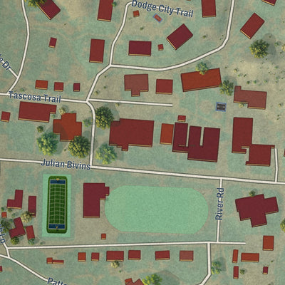 Close-up of the map of Boys Ranch, Texas print showing street and building detail