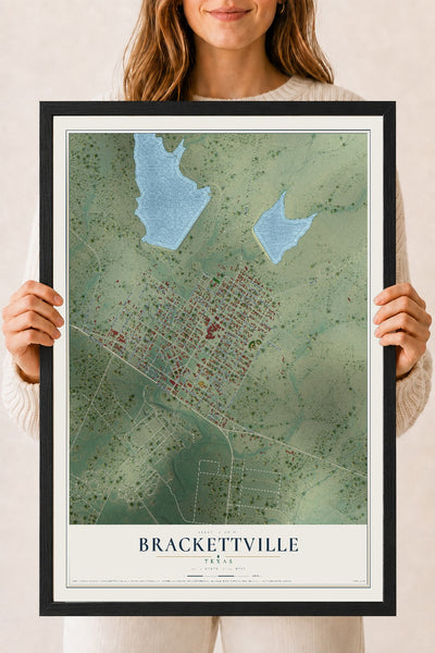 Map of Brackettville, Texas, 18 x 24 inch print in a black wood frame