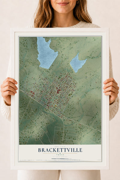 Map of Brackettville, Texas, 18 x 24 inch print in a white wood frame