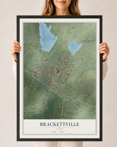 Map of Brackettville, Texas, 24 x 36 inch print in a black wood frame