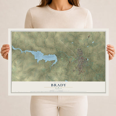 Map of Brady, Texas, 12 x 18 inch unframed archival matte print
