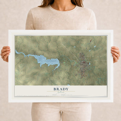 Map of Brady, Texas, 12 x 18 inch print in a white wood frame