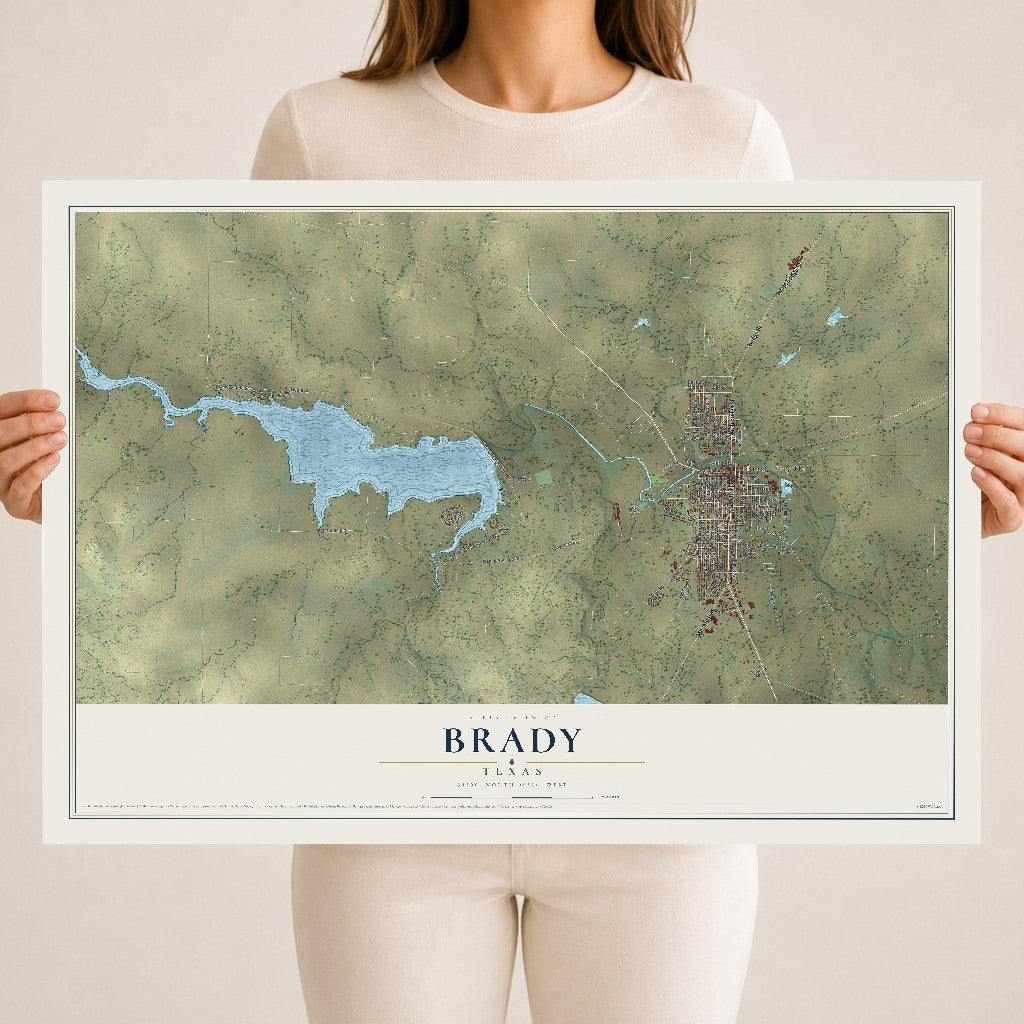 Map of Brady, Texas, 18 x 24 inch unframed archival matte print