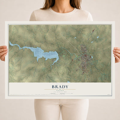 Map of Brady, Texas, 18 x 24 inch unframed archival matte print