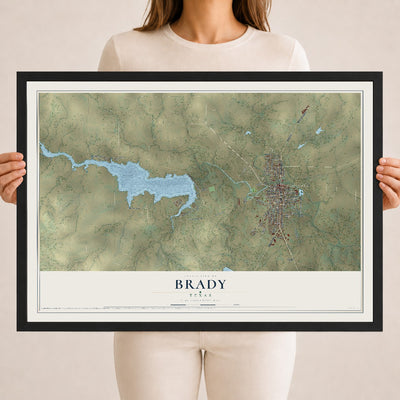 Map of Brady, Texas, 18 x 24 inch print in a black wood frame