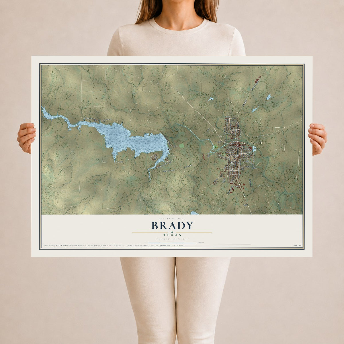 Map of Brady, Texas, 24 x 36 inch unframed archival matte print