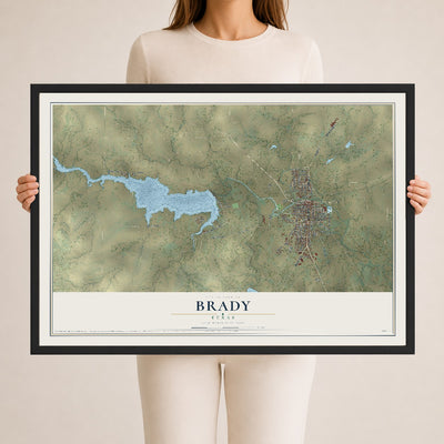 Map of Brady, Texas, 24 x 36 inch print in a black wood frame