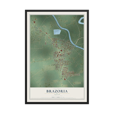 Map of Brazoria, Texas, 12 x 18 inch print in a black wood frame