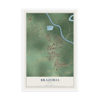 Map of Brazoria, Texas, 12 x 18 inch print in a white wood frame