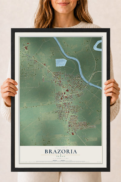 Map of Brazoria, Texas, 18 x 24 inch print in a black wood frame