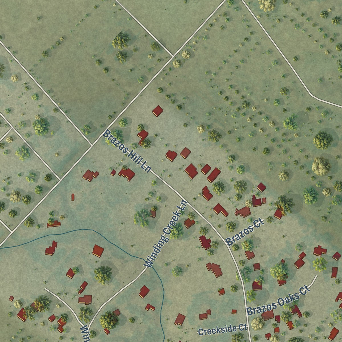 Second close-up of the map of Brazos Country, Texas print showing more streets and buildings