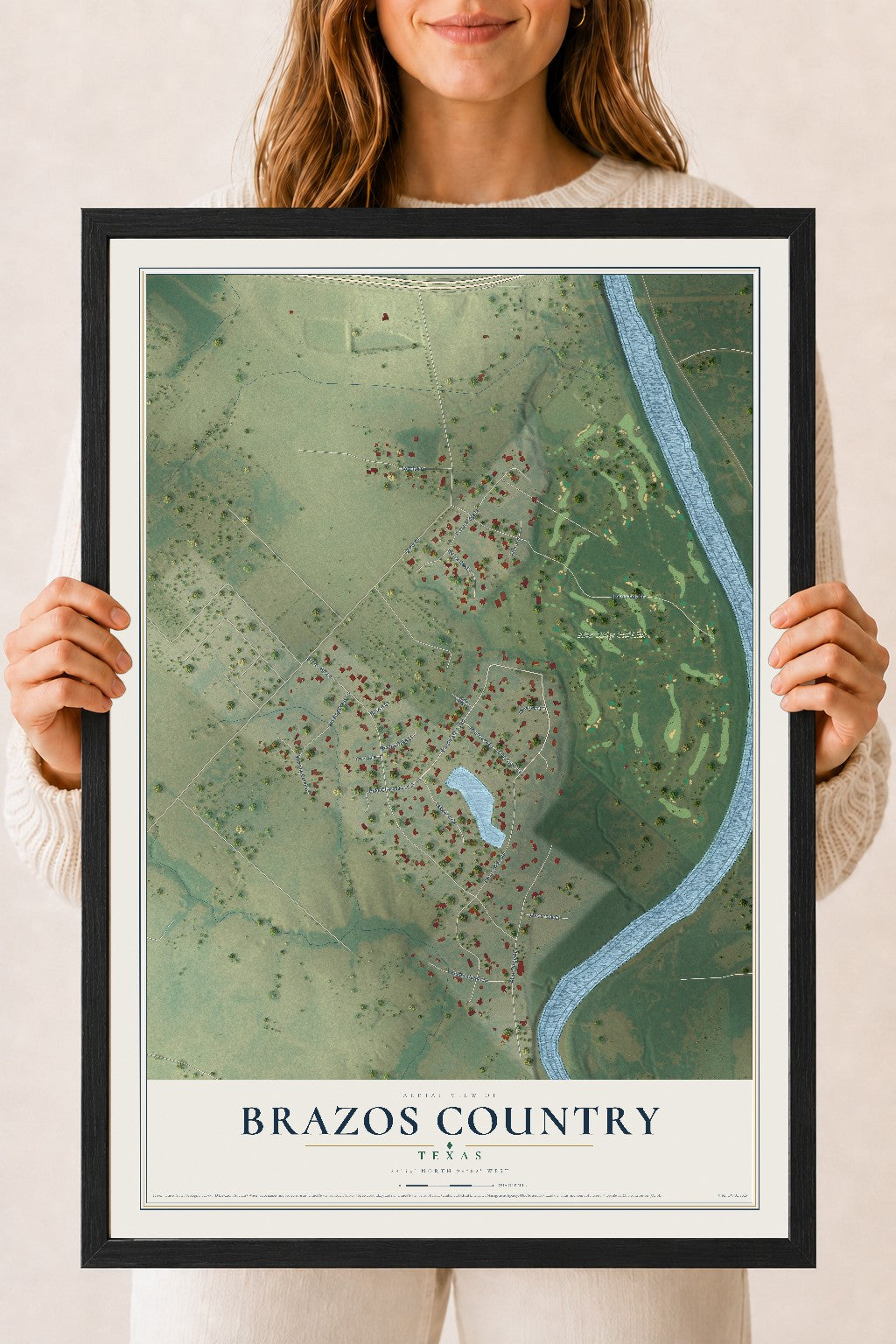 Map of Brazos Country, Texas, 18 x 24 inch print in a black wood frame
