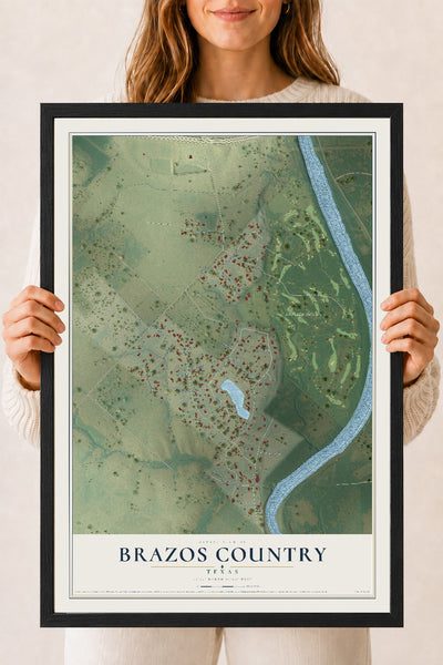Map of Brazos Country, Texas, 18 x 24 inch print in a black wood frame