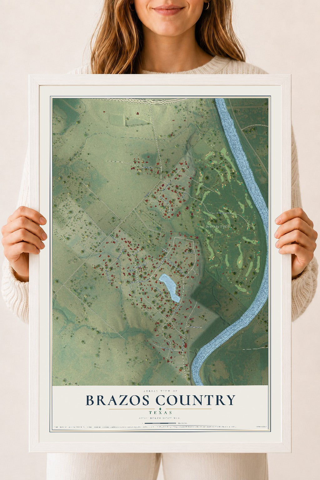 Map of Brazos Country, Texas, 18 x 24 inch print in a white wood frame