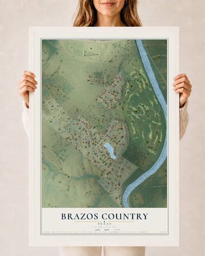 Map of Brazos Country, Texas, 24 x 36 inch print in a white wood frame
