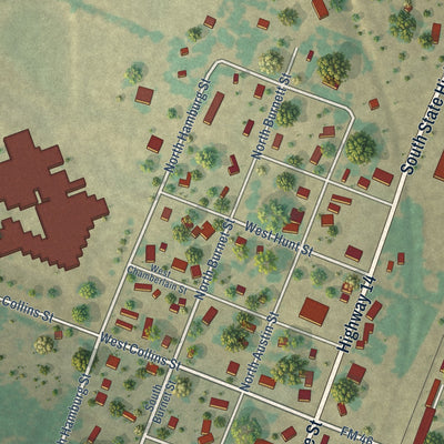 Second close-up of the map of Bremond, Texas print showing more streets and buildings