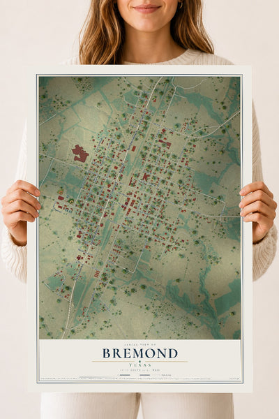 Map of Bremond, Texas, 18 x 24 inch unframed archival matte print