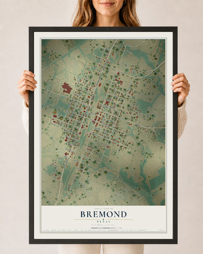 Map of Bremond, Texas, 24 x 36 inch print in a black wood frame