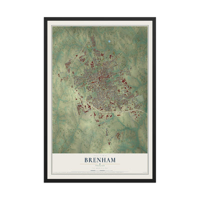 Map of Brenham, Texas, 12 x 18 inch print in a black wood frame
