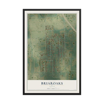 Map of Briaroaks, Texas, 12 x 18 inch print in a black wood frame