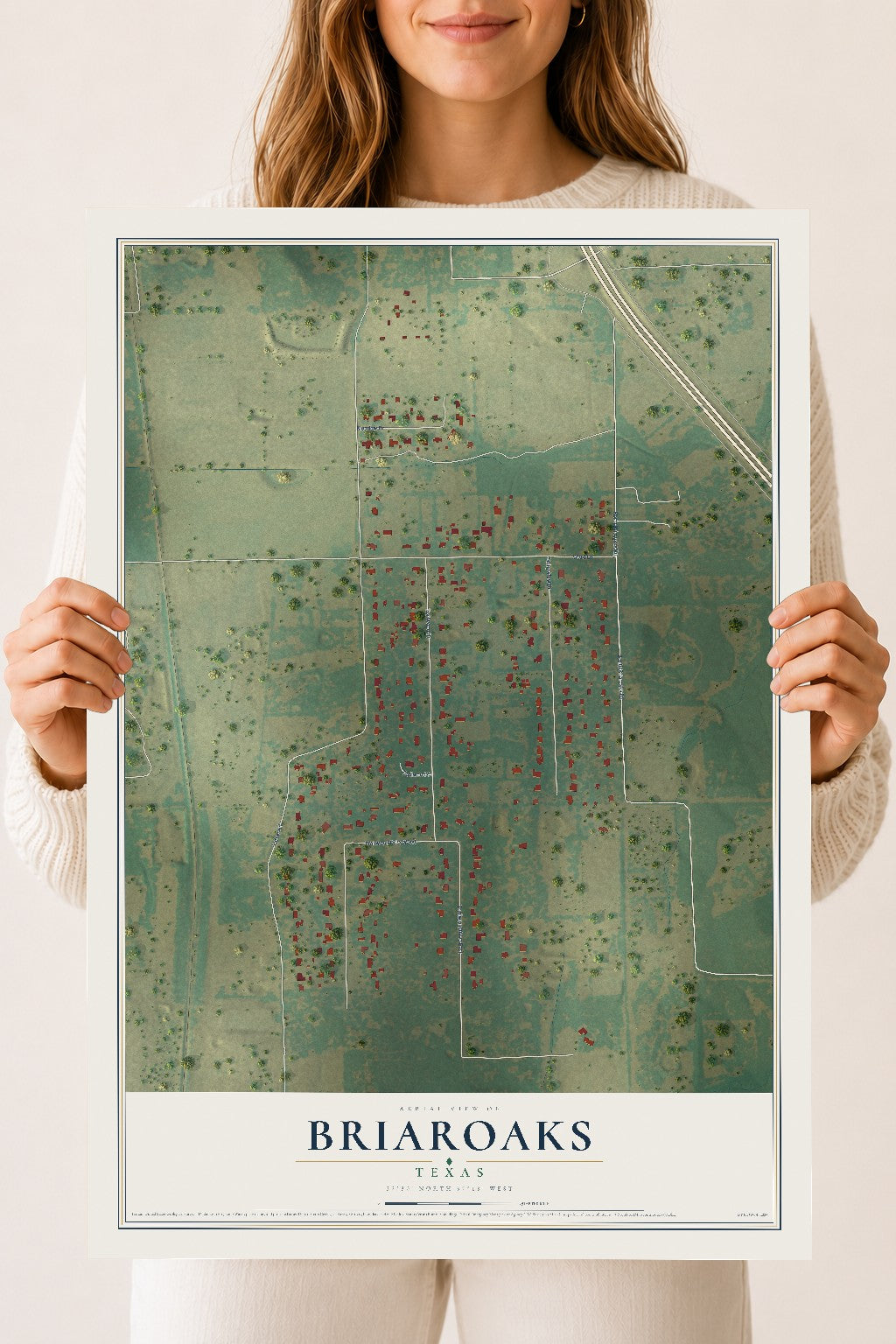 Map of Briaroaks, Texas, 18 x 24 inch unframed archival matte print