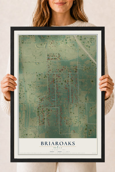 Map of Briaroaks, Texas, 18 x 24 inch print in a black wood frame