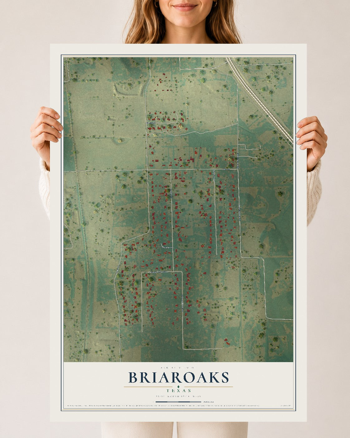 Map of Briaroaks, Texas, 24 x 36 inch unframed archival matte print