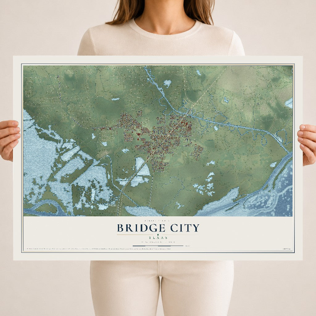 Map of Bridge City, Texas, 18 x 24 inch unframed archival matte print