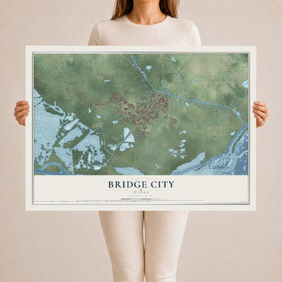Map of Bridge City, Texas, 24 x 36 inch unframed archival matte print